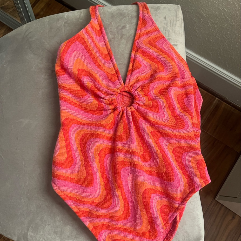 pink and orange zara knit body suit, size xs